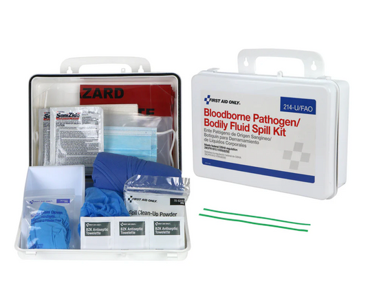 Wall-Mount Bloodborne Pathogen (BBP) And Bodily Fluid Spill Kit In Plastic Carry Case, OSHA, 24 Pieces, White