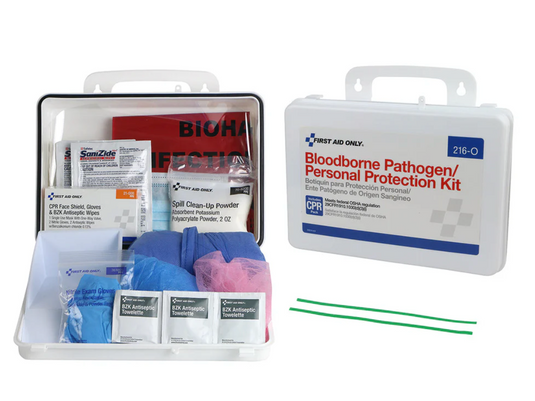 Bloodborne Pathogen (BBP) Spill Clean Up Kit & Personal Protection With CPR Pack, Plastic Case